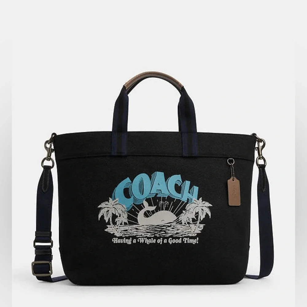 NWT Coach Tote Bag 38 With Whale Graphic Black CT899